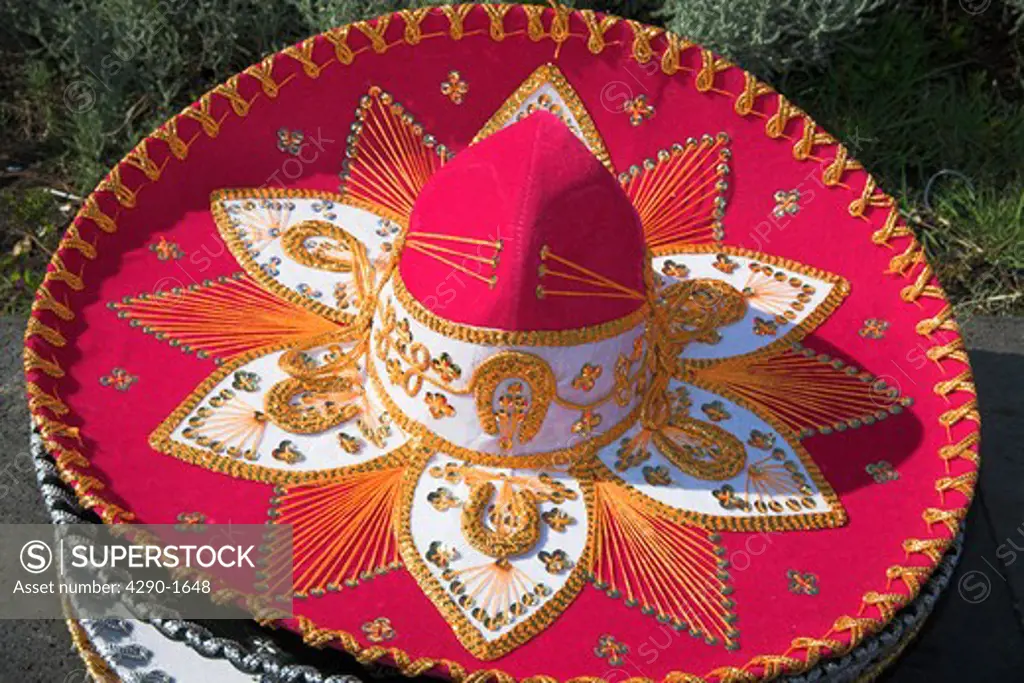 Red sombrero hat for sale, Mexico City, Mexico