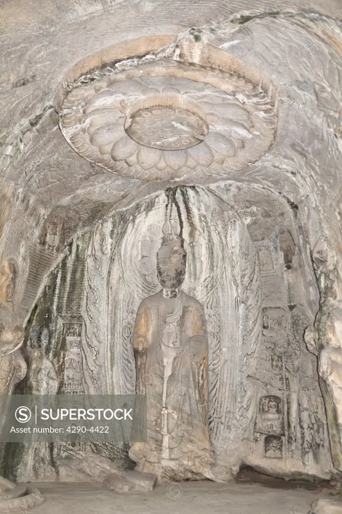 Lianhua lotus flower cave, Longmen Grottoes and Caves, Luoyang, Henan Province, China