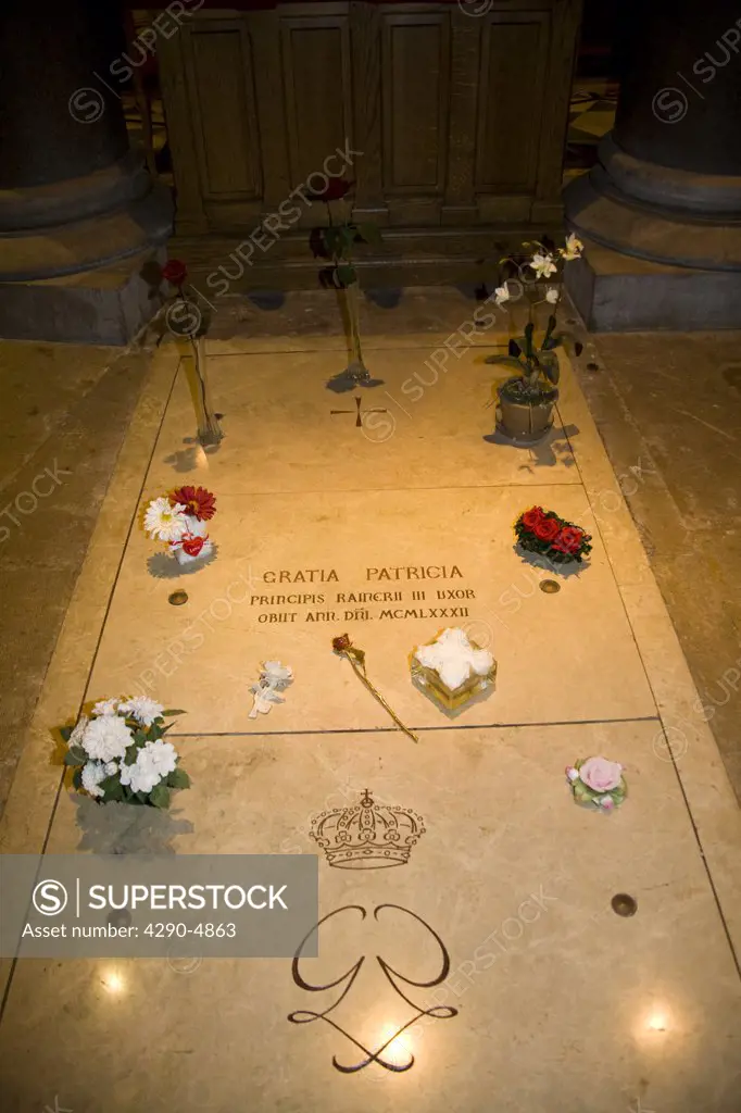 Princess Graces tomb inside Saint Nicholas Cathedral, Monaco, France