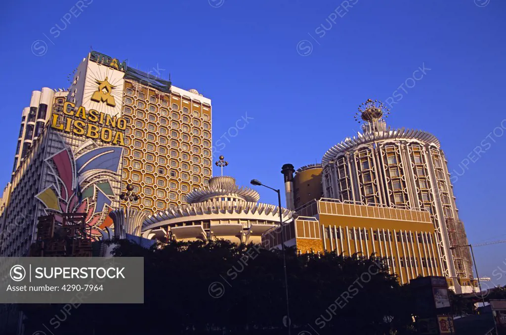 Lisboa Casino, Macau, China. Evening light