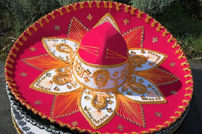 Red sombrero hat for sale, Mexico City, Mexico