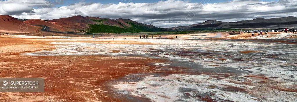 Europe,Iceland , Námaskarð Pass is a geothermal area on the mountain Námafjall, in north Iceland, Connected to the Krafla volcano system, Námaskarð is home to many hot-springs, mud-pots and fumaroles.