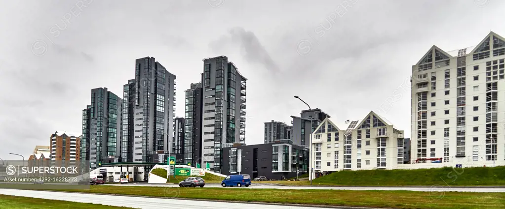 Europe Iceland Reykjavik Skulagata street in the the modern