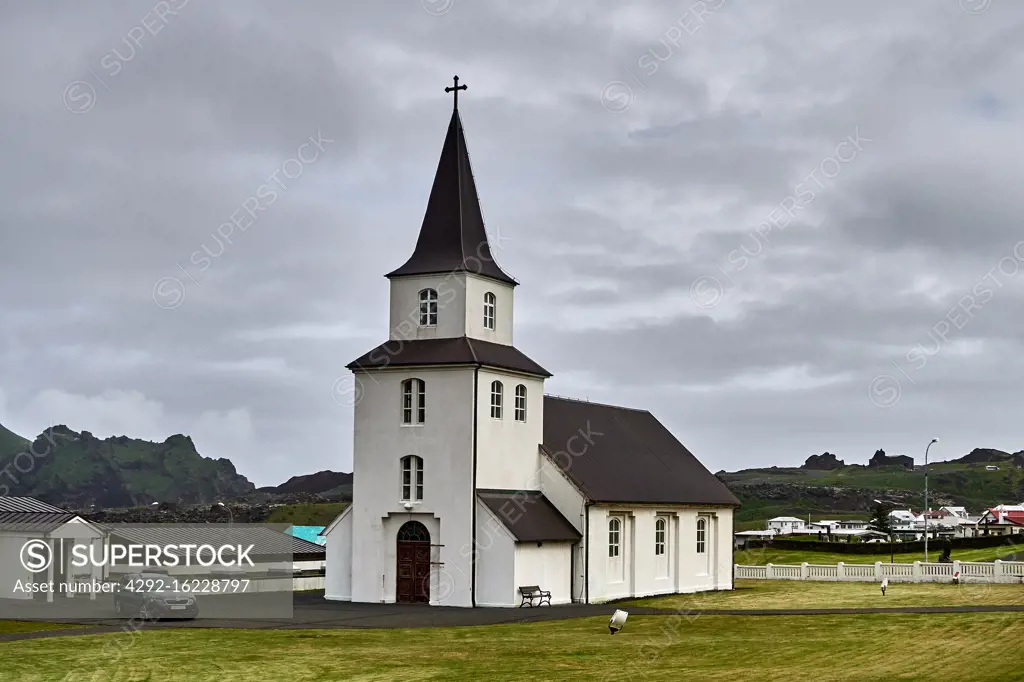 Europe, Iceland, in the Vestmann Archipelago, Heimaey island, Heimaey Harbor, Heimaey is the largest island in the Vestmannaeyjar archipelago, in January 1973, lava flow from nearby Eldfell volcano destroyed half the town and threatened to close its harbour , The new church