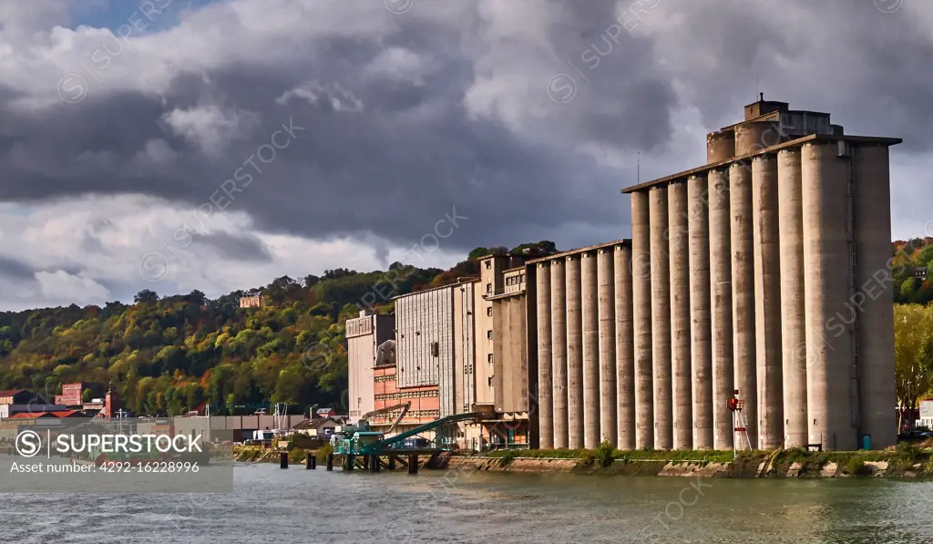 in autumn, Port of Rouen, Seine River,Transport by river Normandy, France