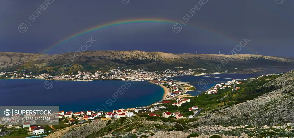 Island of Pag, Dalmatia province, Croatia, Pag is the island capital located on both banks of the Velebitski channel