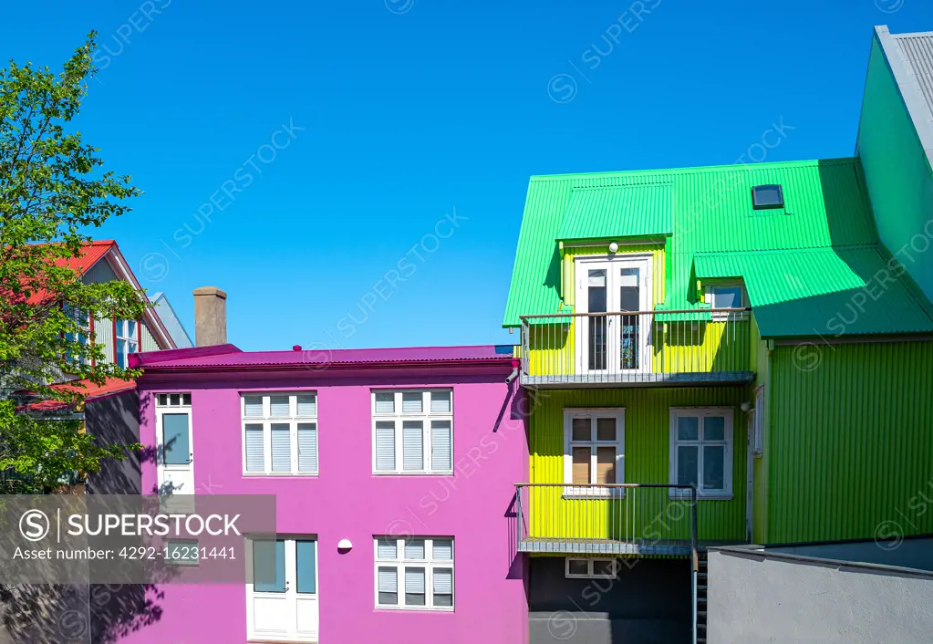 Reykjavik, Iceland, traditional houses in Frakkastigur street