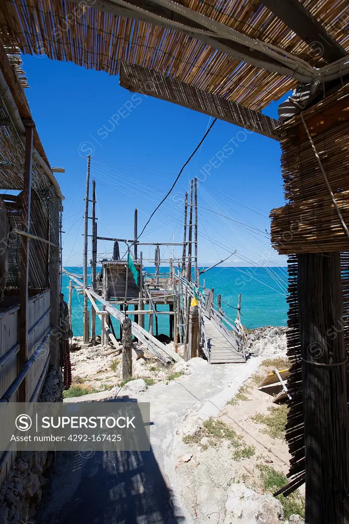 Italy, Apulia, Gargano, typical trabucchi