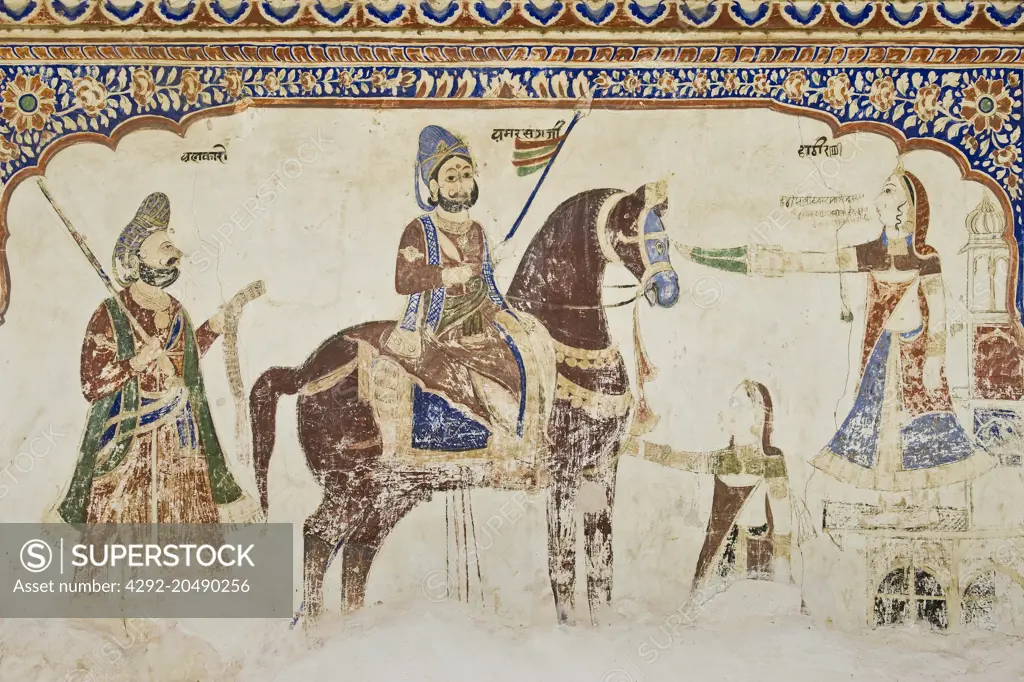 india, rajasthan, nawalgarh, local haveli, fresco