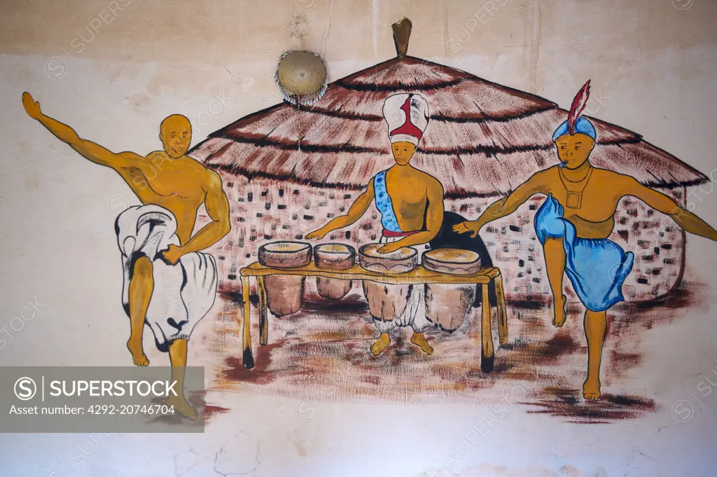 Africa, Senegal, mural in a village, Sine Saloum