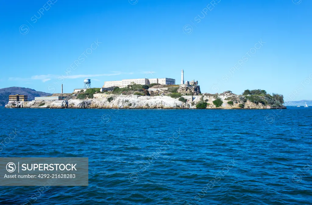 San Francisco, California, the Alcatraz island seen from a ferry making a cruise on the bay