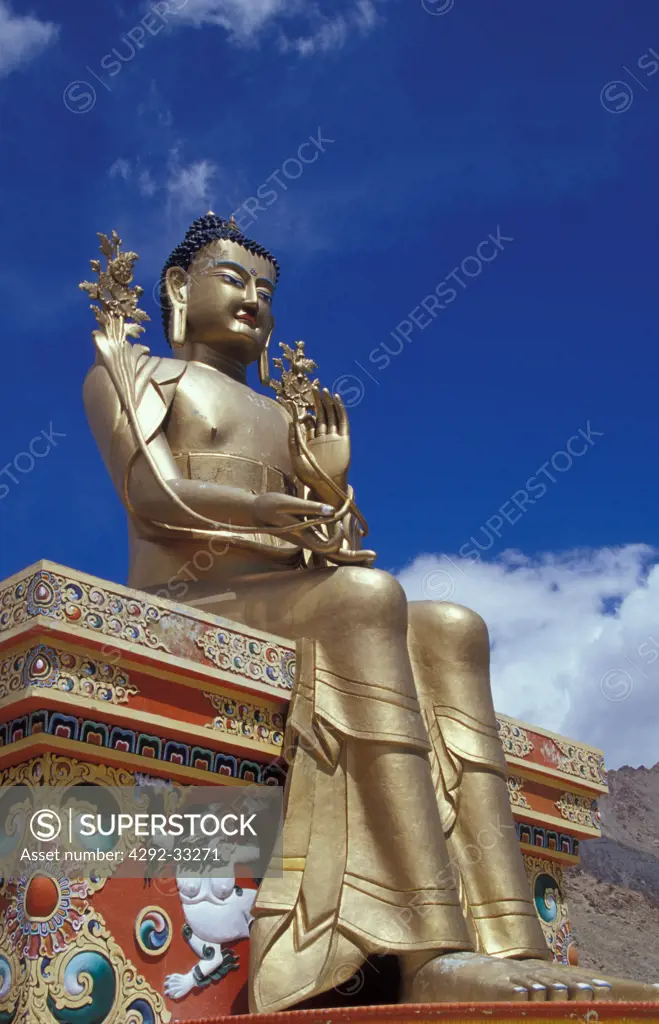 India, Jammu and Kashmir, Ladakh, Giant Buddha statue at Likkir Monastery