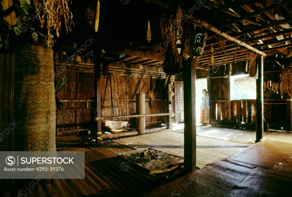 Interior of a Dayak Iban longhouse Sarawak, Malaysia.