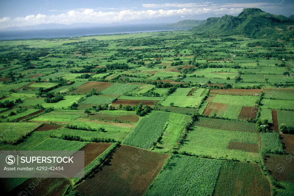 Philippines, Laguna, aerial view on fields