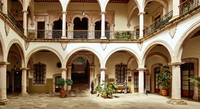 The colonial center and a typical patio  in Zacatecas city in Mexico. Unesco world heritage city.