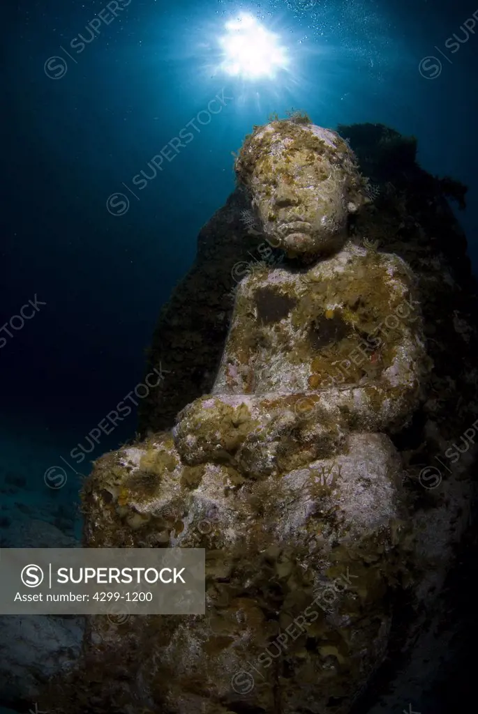 Close-up of a sculpture at Cancun Underwater Museum, Cancun, Quintana Roo, Yucatan Peninsula, Mexico