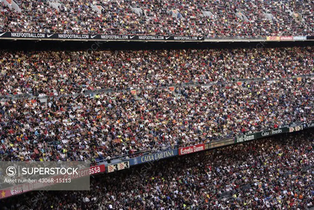 Spectators in a soccer stadium, Barcelona.