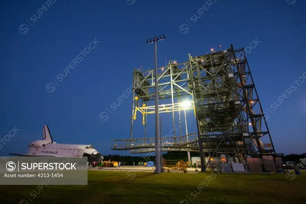 USA, Florida, Cape canaveral, Kennedy Space Center, Side view of Endeavour space shuttle