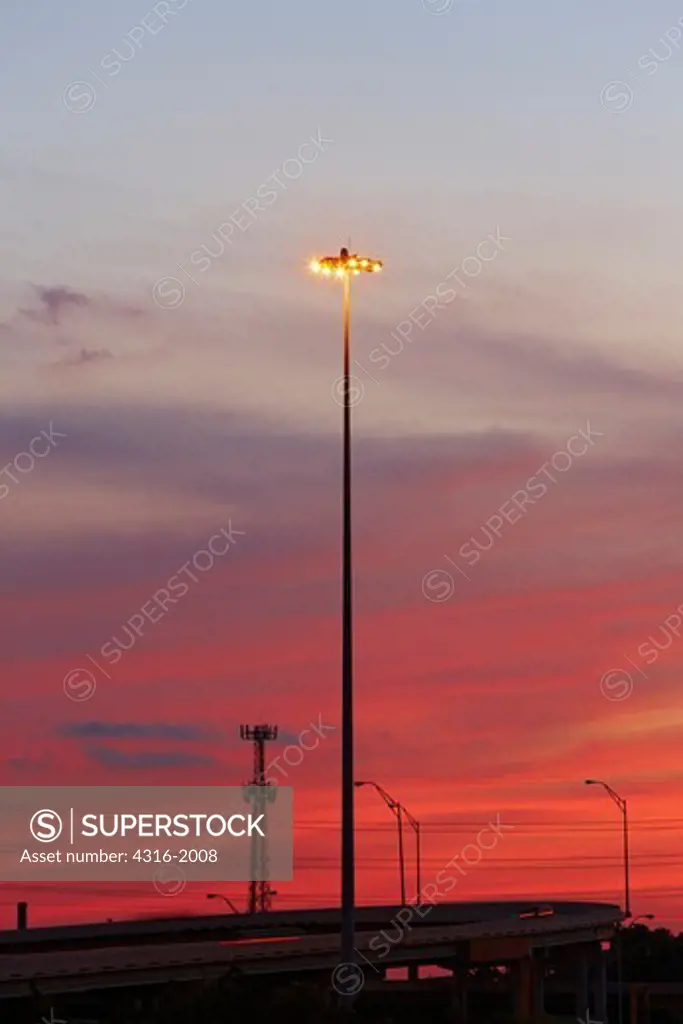 Bright Freeway Lights at Dusk