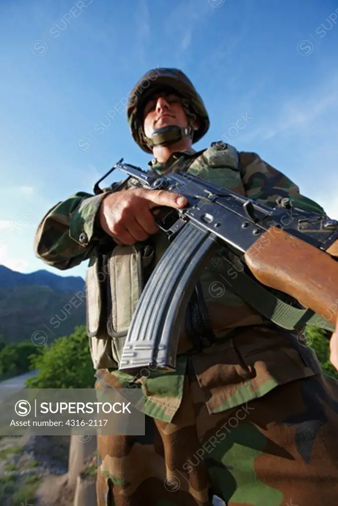 Afghan National Army Soldier Holding His AK-47