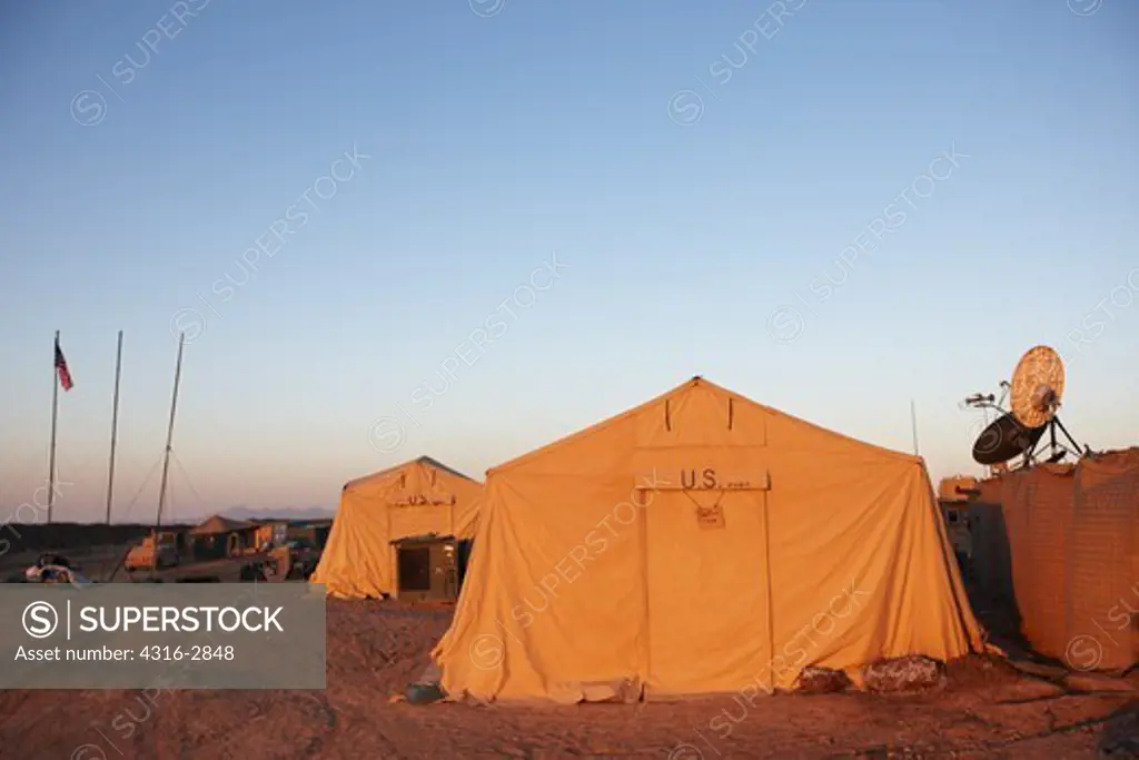 Military tents at a U.S. Marine Corps combat outpost in southern Helmand Province Afghanistan. SuperStock