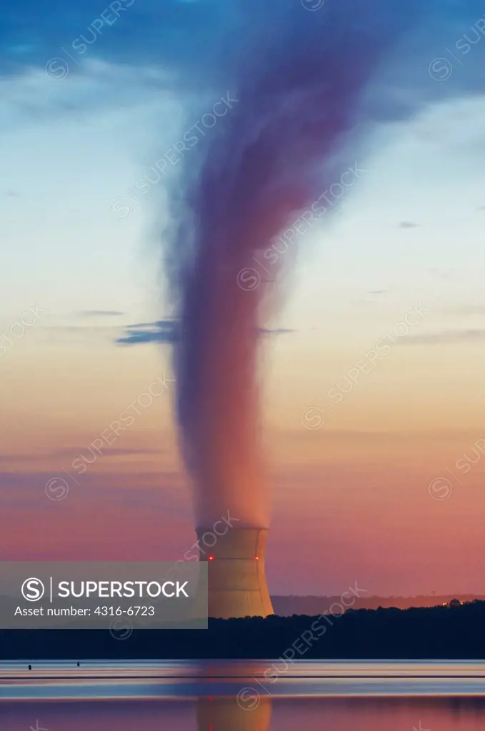 Cooling tower of Arkansas Nuclear One nuclear power plant, Lake Dardanelle, Russellville, Arkansas, USA