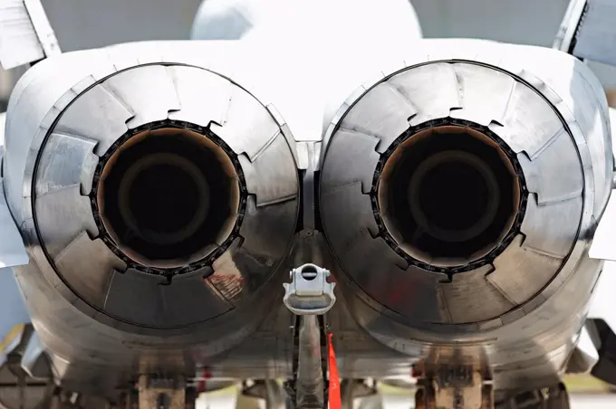 A view of the exhaust nozzles and the arresting hook of a United States Marine Corps F/A-18D Hornet at Kuantan Air Base, Malaysia.