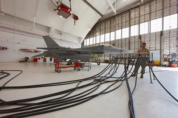 F-16 in Maintenance Hangar, Pressure Lines