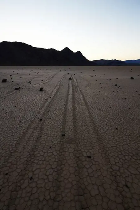 Tracks of moving rocks of Racetrack Playa, Death Valley National Park, California