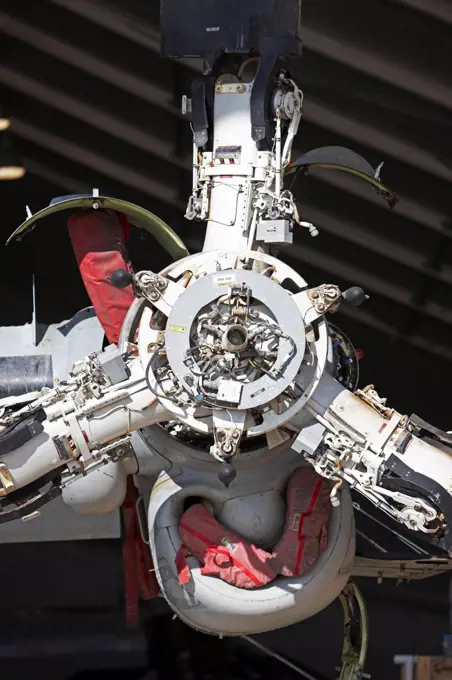 Detail of hub of proprotor assembly of a United States Marine Corps MV-22 Osprey during maintenance, Camp Bastion, Helmand Province, Afghanistan