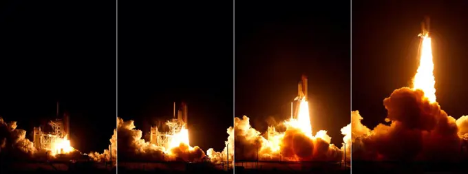 USA, Florida, Kennedy Space Center, sequence of launch of Space Shuttle Endeavour