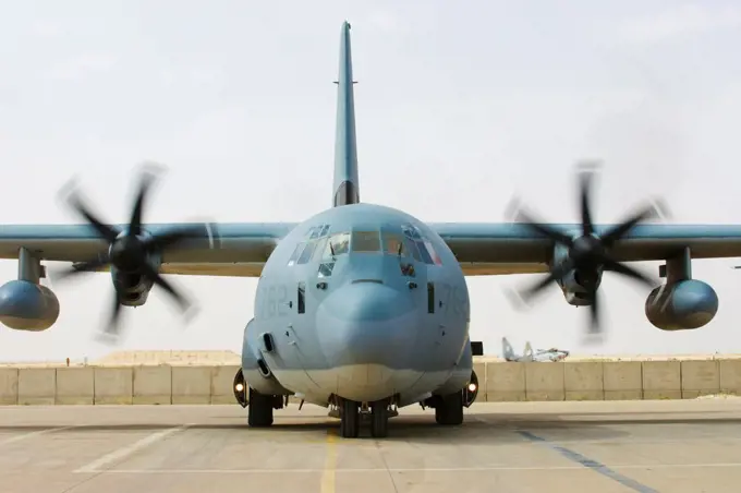 US Marine Corps KC-130J Super Hercules at Al Asad Air Base, Al Anbar Province, Iraq