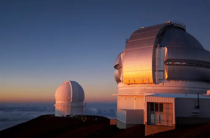 Gemini Observatory and Canada-France-Hawaii Telescope on a mountain, Mauna Kea, Hawaii Islands, Hawaii, USA