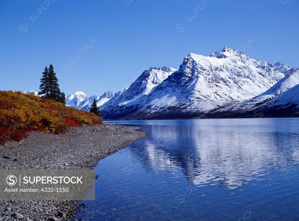 Crag Mountain viewed from the north shore of Upper Twin Lake, Lake Clark National Park, Alaska.