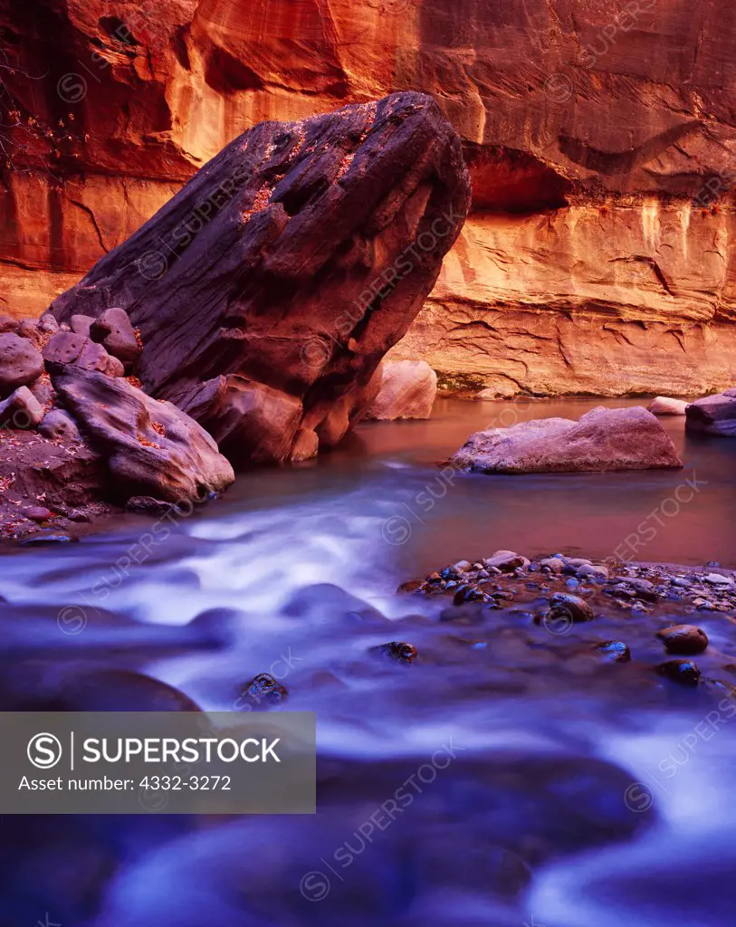 North Fork Virgin River flowing through Zion Narrows, Zion National Park, Utah.