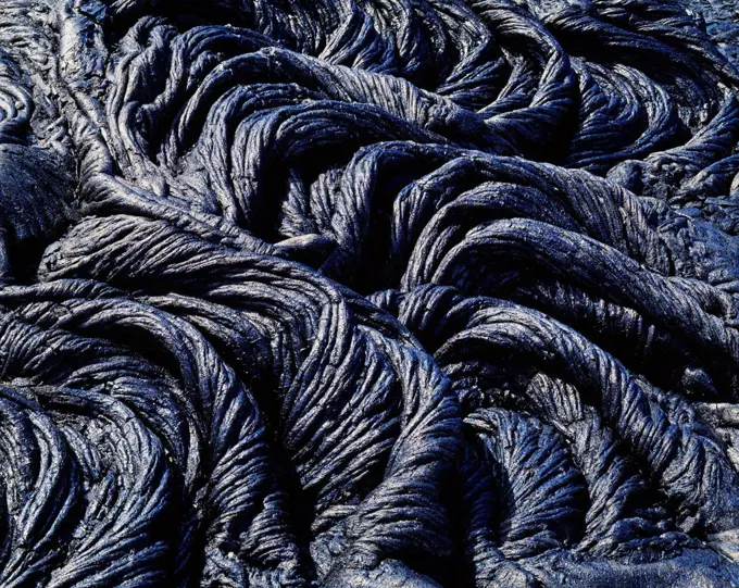 Rope lava, 1992 to 1994 flow, Pali Uli, Hawaii Volcanoes National Park, Big Island of Hawaii.