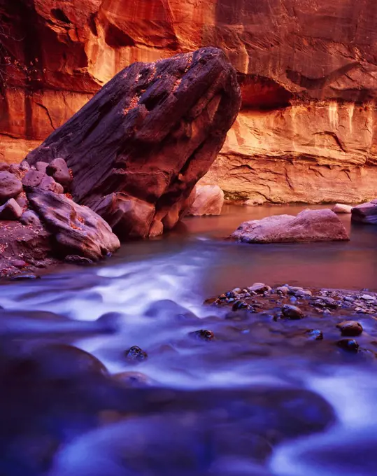 North Fork Virgin River flowing through Zion Narrows, Zion National Park, Utah.