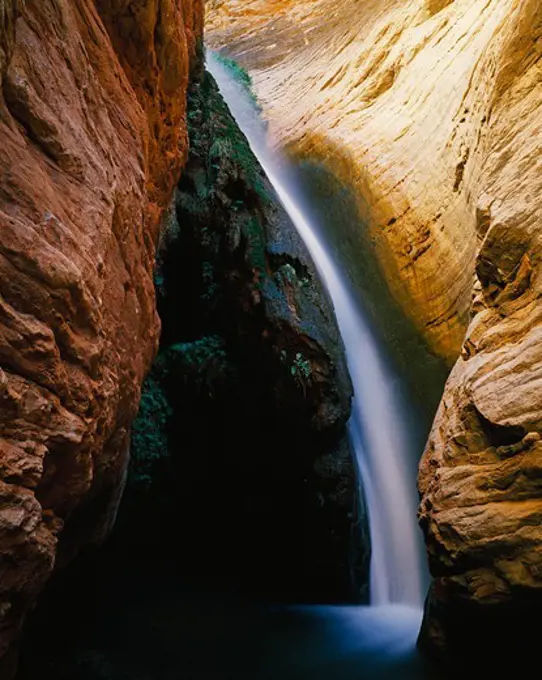 Waterfall in the narrows of Stone Canyon, Grand Canyon National Park, Arizona.