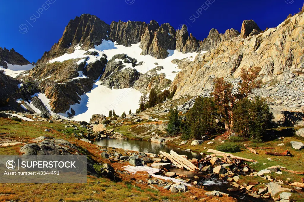 The Minarets from Iceberg Lake basin in the Ansel Adams Wilderness, California.