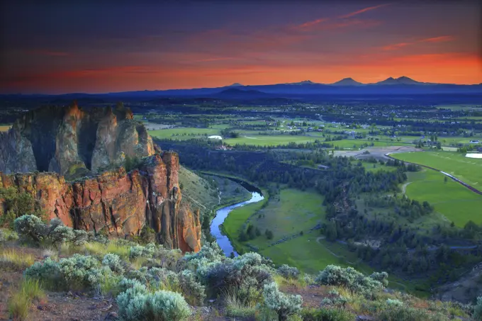 Sunset From The Summit of Smith Rock With The Three Sisters in the Distance in Smith Rock State Park Oregon