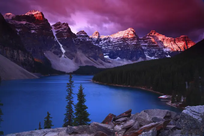 Sunrise Over Moraine Lake and the Ten Peaks in Banff National Park in Alberta Canada