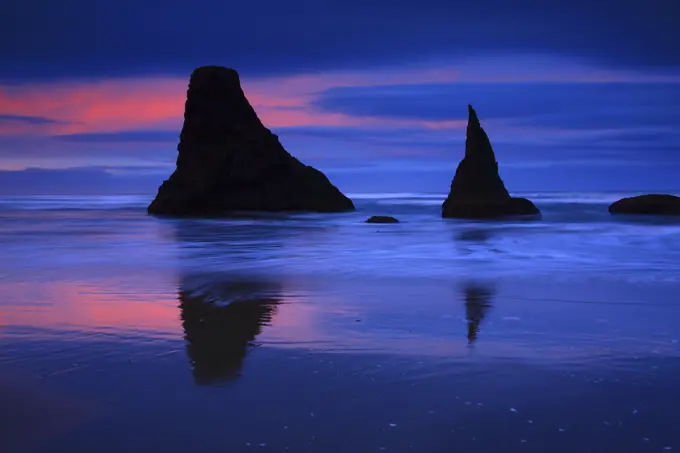 Pre-Dawn Sunrise Over The Sea Stacks on Face Rock Beach in Bandon Along the Southern Oregon Coast