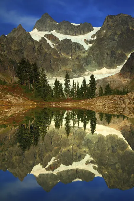 Mt Shuksan Reflected in Lake Ann From The Mt Baker Wilderness in the North Cascades in Washington