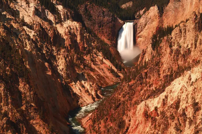 Lower Yellowstone Falls in the Grand Canyon of the Yellowstone In Yellowstone National Park in Wyoming