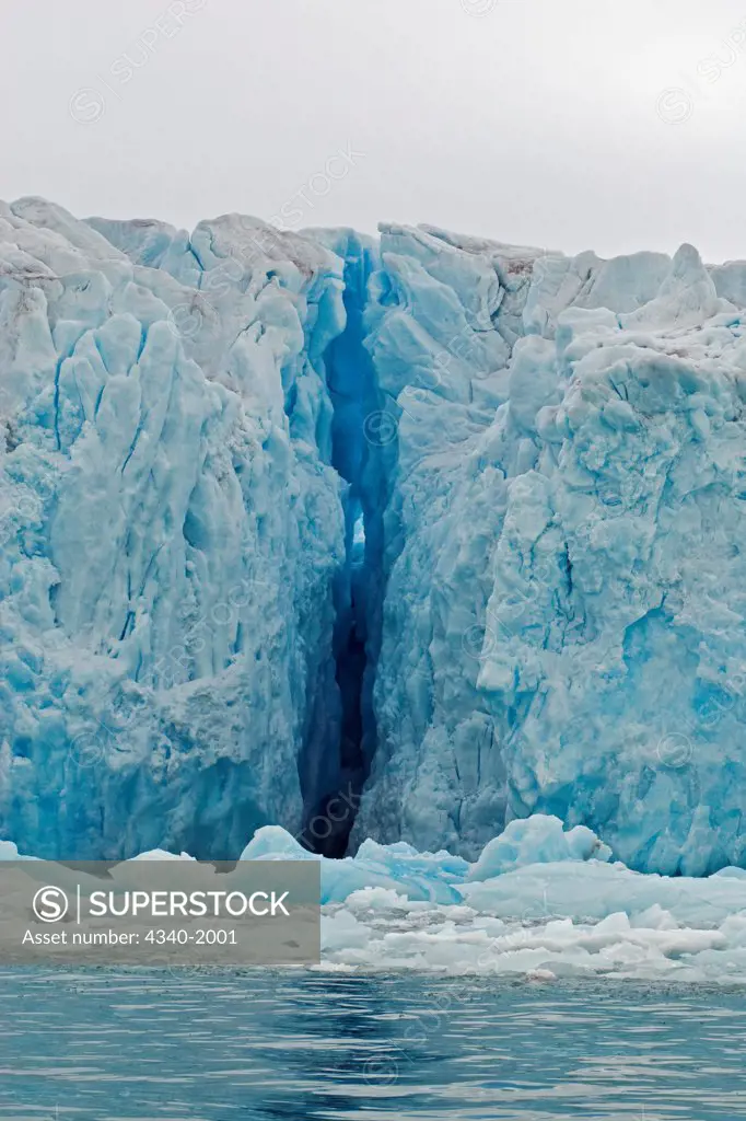 Close up of Monacobreen-a massive glacier in Liefdefjorden, northwestern Svalbard, Norway, in summertime.