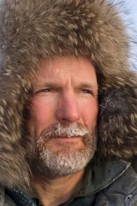 Man with Beard Frozen from Cold Temperatures