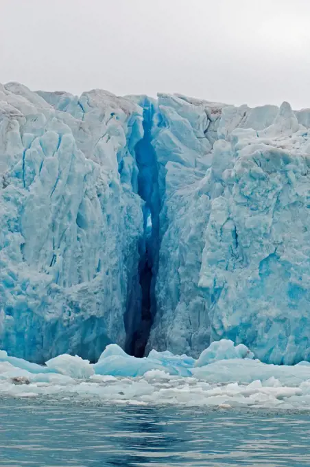 Close up of Monacobreen-a massive glacier in Liefdefjorden, northwestern Svalbard, Norway, in summertime.