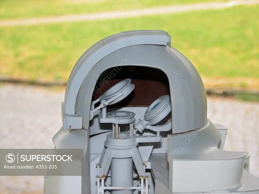 A model of the coelostat in the Einstein Tower in Potsdam, Germany. A coelostat is a type of a solar telescope using a pair of deflecting mirrors directing light to the body of the telescope in the tower. The Einstein Tower was designed to prove Einstein's theory of relativity by making solar observations.