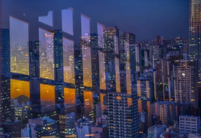 View from Tokyo Tower located in the Shiba-koen district of Minato, Tokyo, Japan.