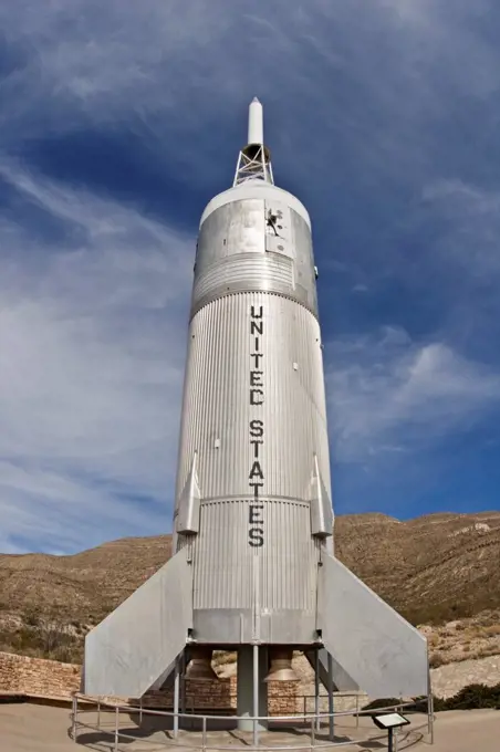 Little Joe II, the tallest exhibit in the John P. Stapp Air & Space Park outside the New Mexico Museum of Space History.